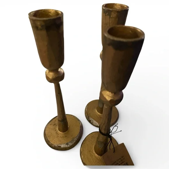 3 Creative Co-Op Hand-Forged Metal Taper Candle Holder Antique Brass Finish - Picture 3 of 4